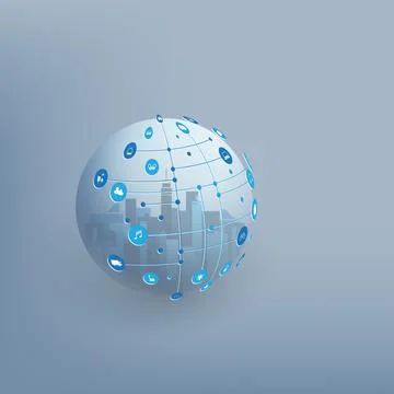 Smart City, Cloud Computing Design Concept with Wireframe Sphere and Icons .. イラスト素材