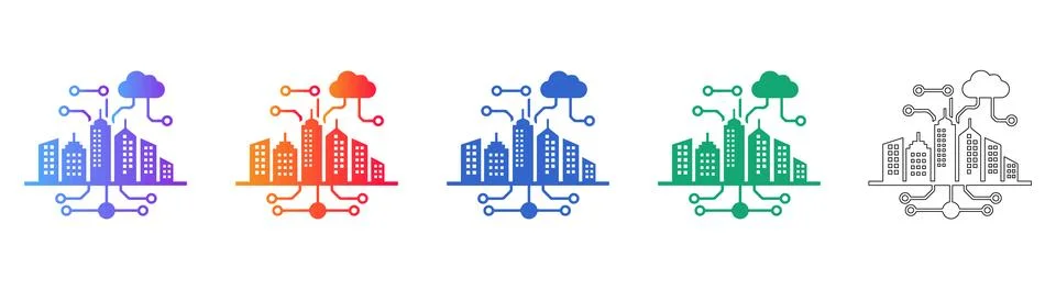 Smart City Cloud Computing Icons Stockillustratie