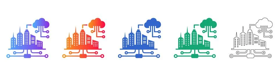Smart City Cloud Computing Network Icons Stock Illustration