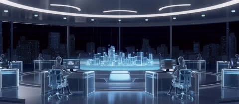 Smart City Command Center, Futuristic 3D Digital Control Room Stock Footage 340623032