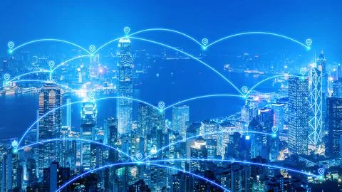 Smart city communication network and internet of things for smart city and .. Stock Photos