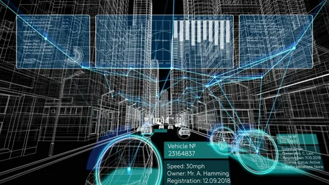 Smart City Concept. Abstract Grid Buildings and Cars Moving on Streets. Stock Footage 111036614