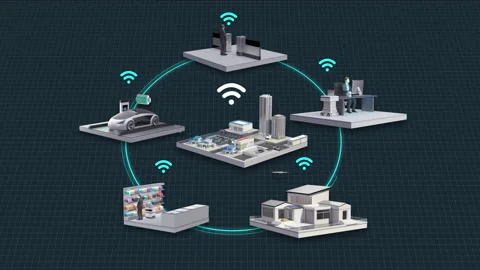 Smart city concept circle 6 diagram. smart stores, drone delivery, electric car. Video stock 164843062