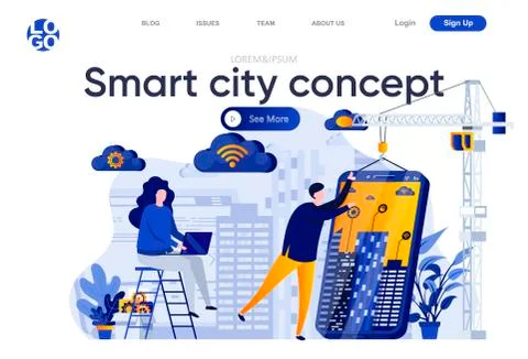 Smart city concept flat landing page. Stockillustratie
