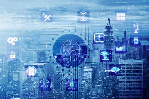 Smart city concept powered by artificial intelligence 스톡 일러스트