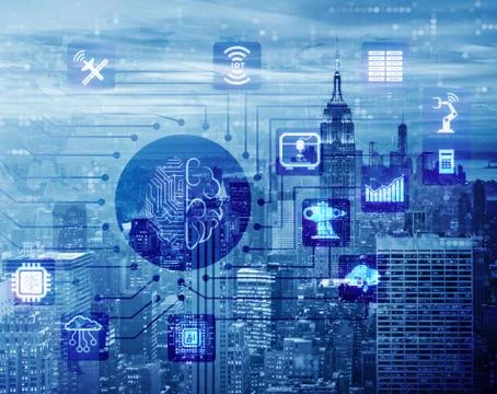 Smart city concept powered by artificial intelligence Illustrazione stock