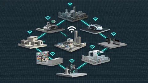 Smart city concept square 8 diagram. smart stores, drone delivery, electric car. Video stock 164841621