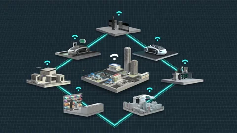Smart city concept square diagram. smart stores, drone delivery, electric car. Video stock 164842231