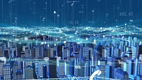 Smart city covered by 5g network Stock Footage 198978446