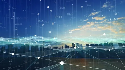 Smart city covered by 5g network signal Stock Footage 218431396