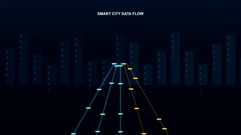 Smart city data flow animation loop with digital graphics Видео 347390967