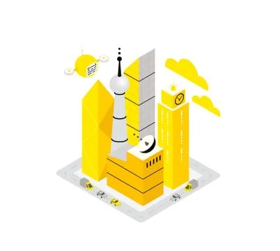 Smart city data infrastructure center isometric icon concept. Hosting server Stock Illustration