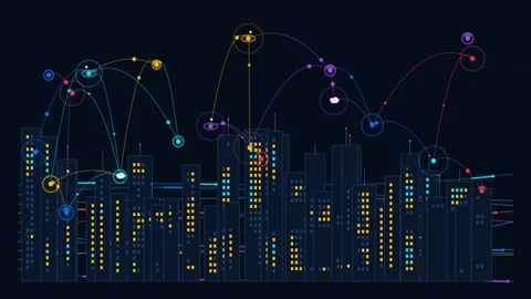 Smart city digital network connection and data transfer animation Stockbeeldmateriaal 346966640