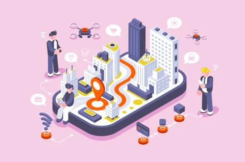 Smart city on digital touch screen Ilustración de archivo