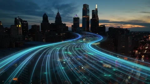 Smart city digital transformation development concept. Static aerial drone Stock Footage 275820619