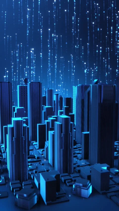 Smart City Digital Twin with Binary Data Rain and AI Network 스톡 동영상 342622989