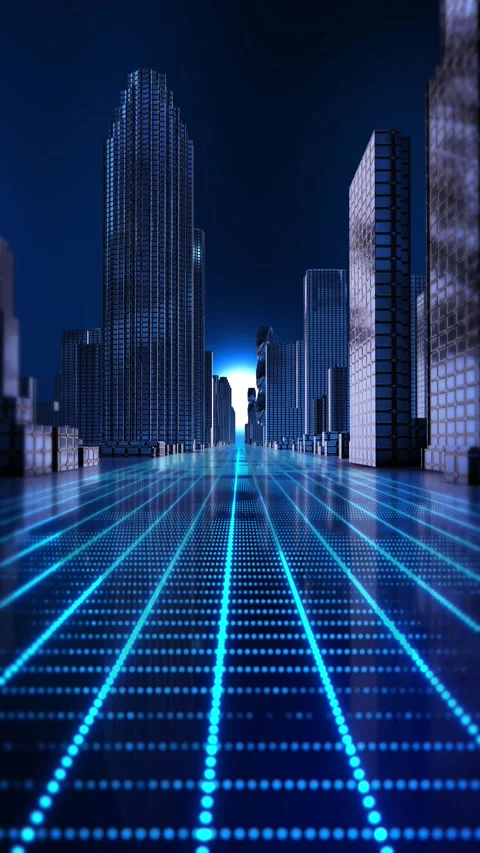 Smart City Digital Twin with Glowing Urban Data Grid Stock Footage 342623703