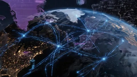 Smart City Grid from Space – AI Global Control Stock Footage 313787495
