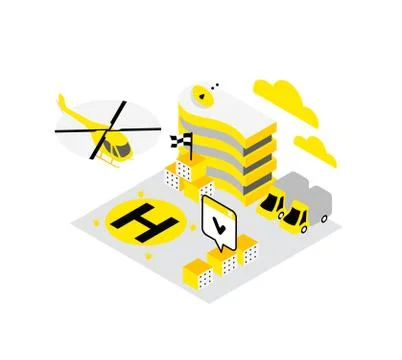 Smart city. Helicopter helipad data infrastructure isometric concept technology Stock Illustration