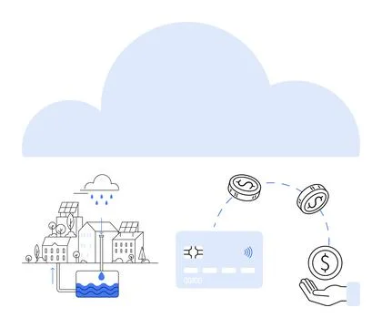 Smart City Infrastructure with Cloud Technology and Digital Financial Trans.. Stock Illustration