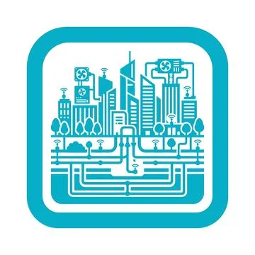 Smart city infrastructure with interconnected systems and environmental mon.. Stock Illustration