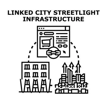 Smart city infrastructure linking urban services and online systems Stock Illustration