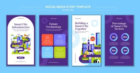 Smart City Infrastructure Vector Illustration in Cartoon Style for Social M.. Ilustración de archivo