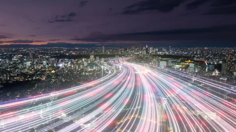 Smart city internet connection development light rays running city aerial view Stock Footage 287650097