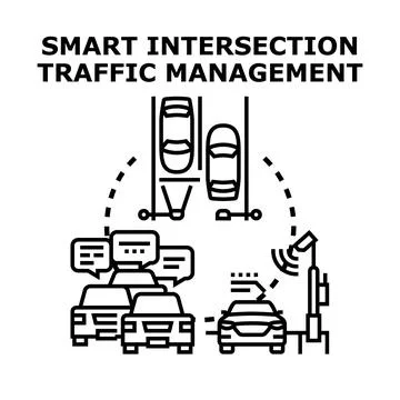 Smart city intersection traffic management system controlling vehicles Stock Illustration