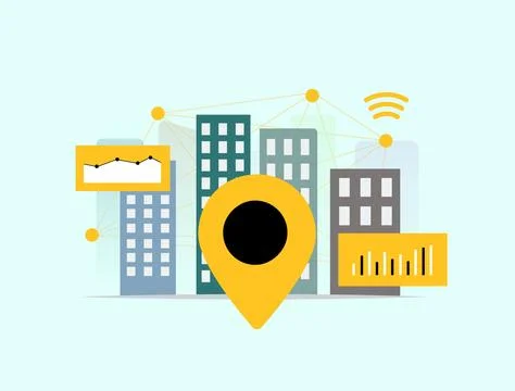 Smart city IoT concept featuring big data smart city, IoT analytics, digital Stock Illustration