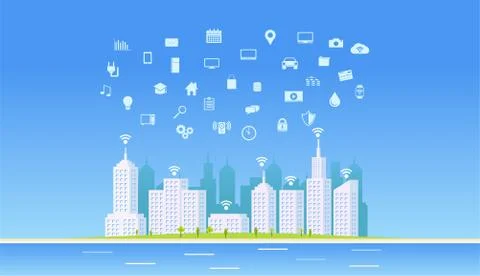 Smart city. IoT. Wireless communication Stock Illustration