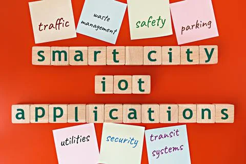 Smart city IoT(internet of things) applications model Foto stock