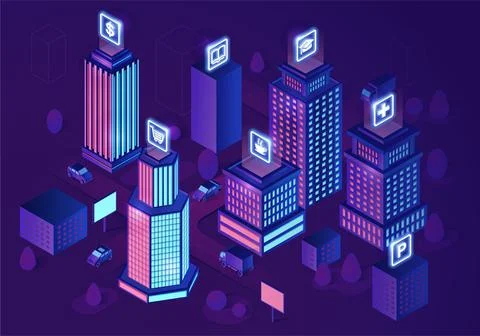 Smart city isometric architecture concept Stock Illustration