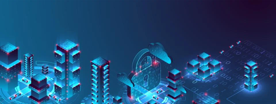 Smart city. Isometric big data concept, database.  Abstract technology backgr Stock Illustration