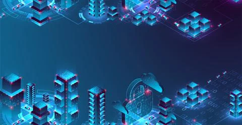 Smart city. Isometric big data concept, database.  Abstract technology backgr イラスト素材