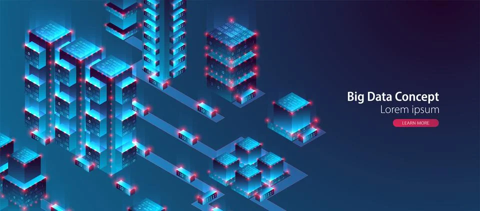 Smart city. Isometric big data concept, database.  Abstract technology backgr Stockillustratie