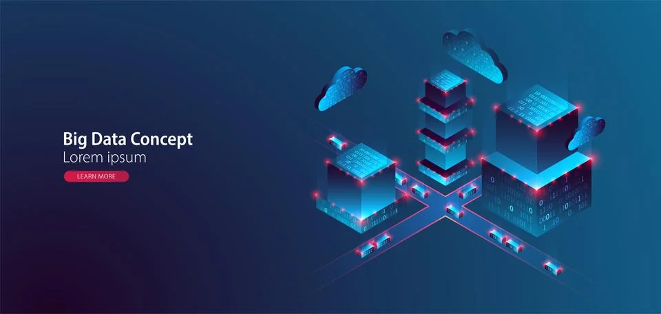 Smart city. Isometric big data concept, database.  Abstract technology backgr 스톡 일러스트