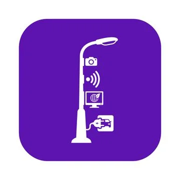Smart city lamp post icon with purple background for modern urban communica.. Stock Illustration