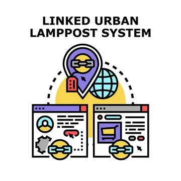 Smart city lamppost system linking urban services Stock Illustration