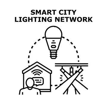 Smart city lighting network connecting urban infrastructure Stock Illustration