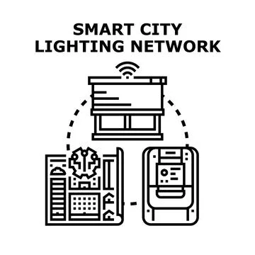 Smart city lighting network connecting urban infrastructure イラスト素材