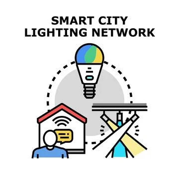 Smart city lighting network connecting urban infrastructure Stock Illustration