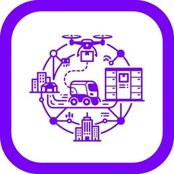 Smart city logistics network icon representing automated urban delivery sys.. Stock Illustration