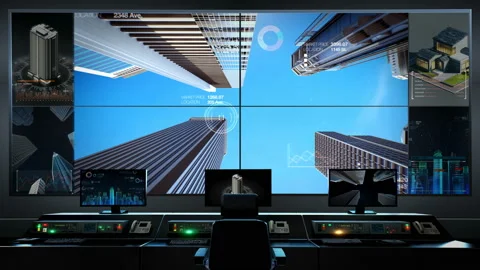 Smart city main control room, construction smart city IoT building,  4k.1. Video stock 107668044