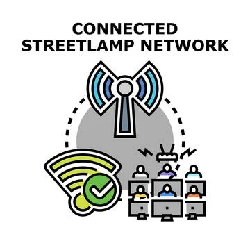 Smart city managing connected lighting infrastructure network Stock Illustration