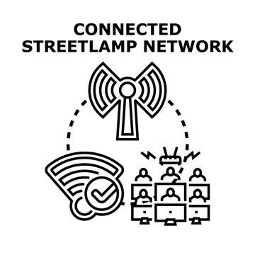 Smart city managing connected lighting infrastructure network Stock Illustration