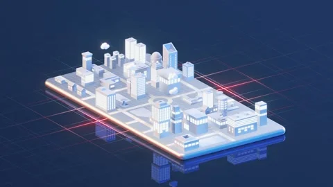 Smart city map with 3d buildings appearing on mobile screen, innovative urb.. Stock Footage 327345237