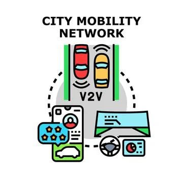 Smart city mobility network connecting autonomous cars and ride sharing ser.. イラスト素材
