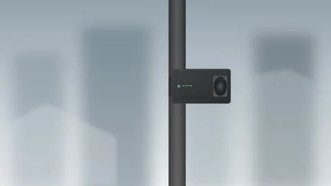 Smart City Motion Sensor or Traffic Camera Mounted on a Pole Against a Blur.. Stock Footage 345694127