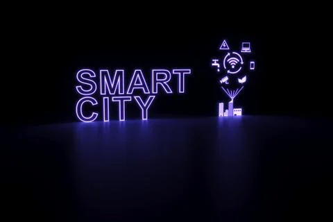 SMART CITY neon concept self illumination background 3D illustration Stock Illustration